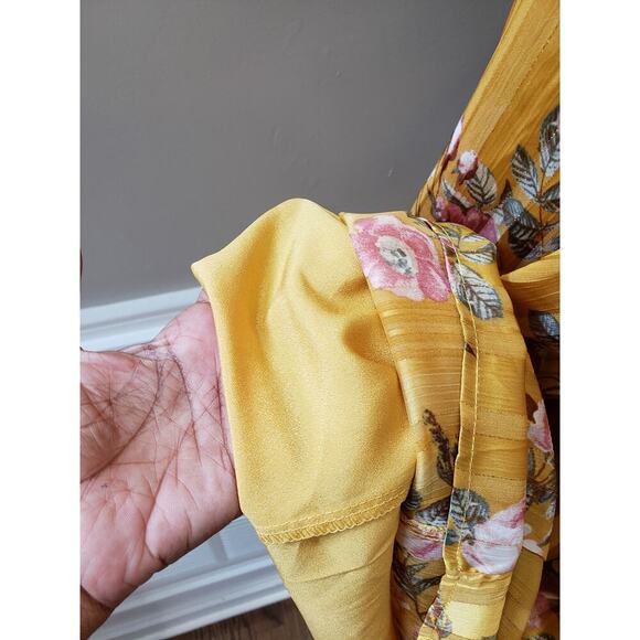 Forever 21 Sheath Dress Womens OX Yellow Floral Keyhole Back Bow Sweetheart Neck - Picture 13 of 14